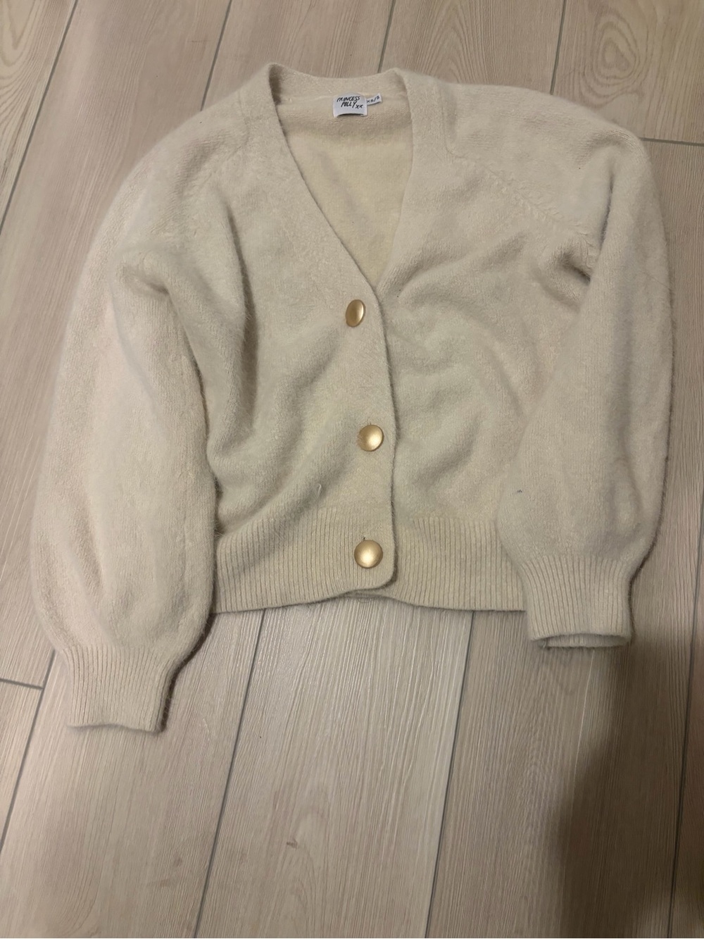 Princess Polly Cream V-Neck Gold-Button Cardigan